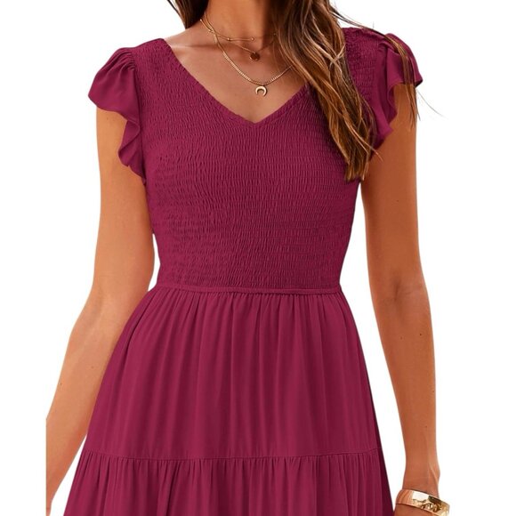 NWT PrettyGarden Summer Flowy Maxi Dress Cap Sleeve V-Neck Smocked Womens Large - Picture 2 of 13